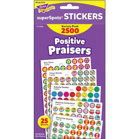 Trend Positive Praisers Superspots Stickers, 2500 Stickers, Multi, PK2500 TEPT1945